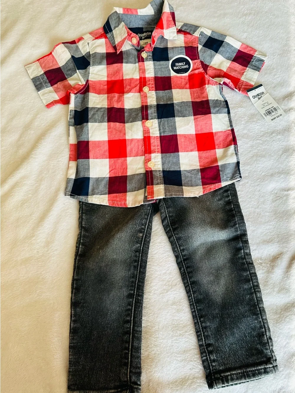 OshKosh Red, Navy & White Plaid Short-Sleeve Button-Down Shirt